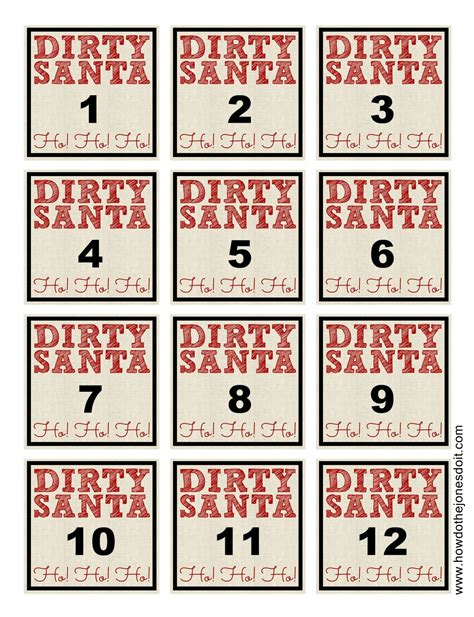 Dirty Santa Numbers Printable